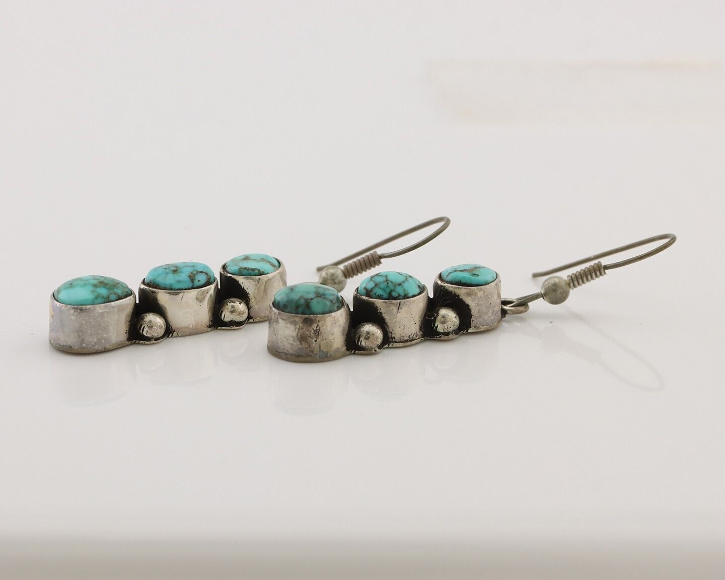 Navajo Handmade Earrings 925 Silver Natural Turquoise Native Artist C.80's