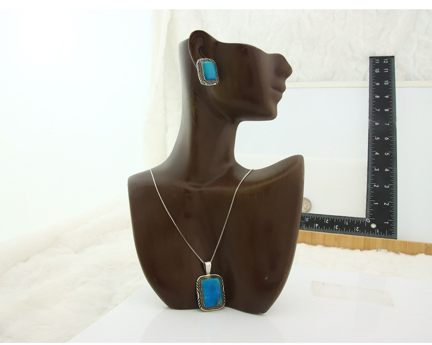 Navajo Necklace Earrings Set Sterling Silver Turquoise Vintage Signed Begay