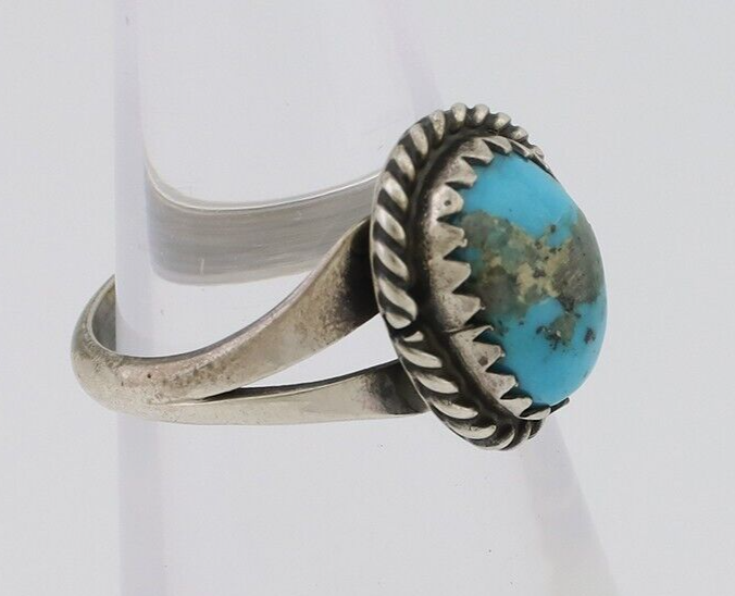 Navajo Ring 925 Silver Kingman Turquoise Native American Artist C.80's