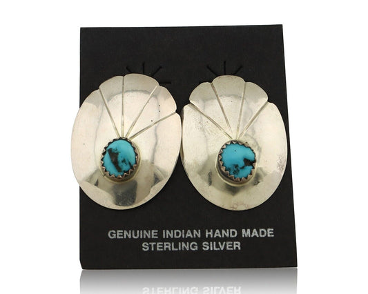 Navajo Hand Stamped Earrings 925 Silver Turquoise Signed Dean Brown C.80's