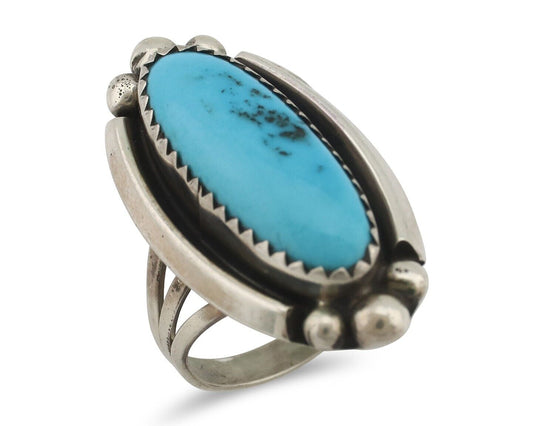 Navajo Ring .925 Silver Sleeping Beauty Turquoise Signed SkyStone Creations C80s