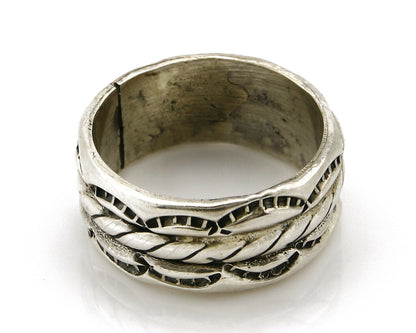 Navajo Ring .925 Silver Handmade Hand Stamped 3 Row Rope Band C.1980's Size 7.25