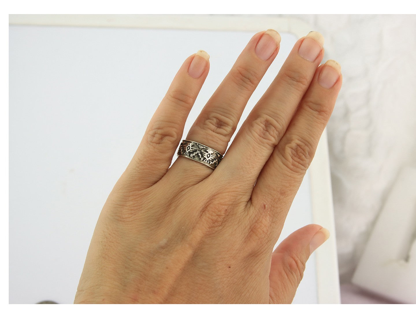 Navajo Band Ring Sterling Silver Vintage Authentic Signed BSM Size 5.0