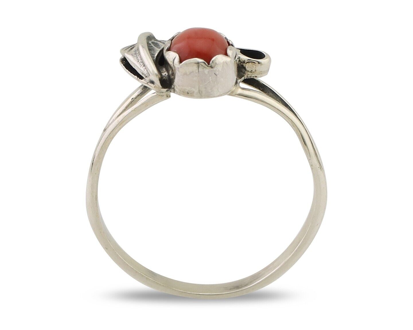 Navajo Handmade Ring 925 Silver Natural Coral Native Artist Size 6.5 C.80's