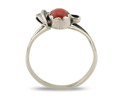 Navajo Handmade Ring 925 Silver Natural Coral Native Artist Size 6.5 C.80's