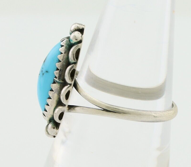 Navajo Ring 925 Silver Sleeping Beauty Turquoise Artist Signed SC C.80's