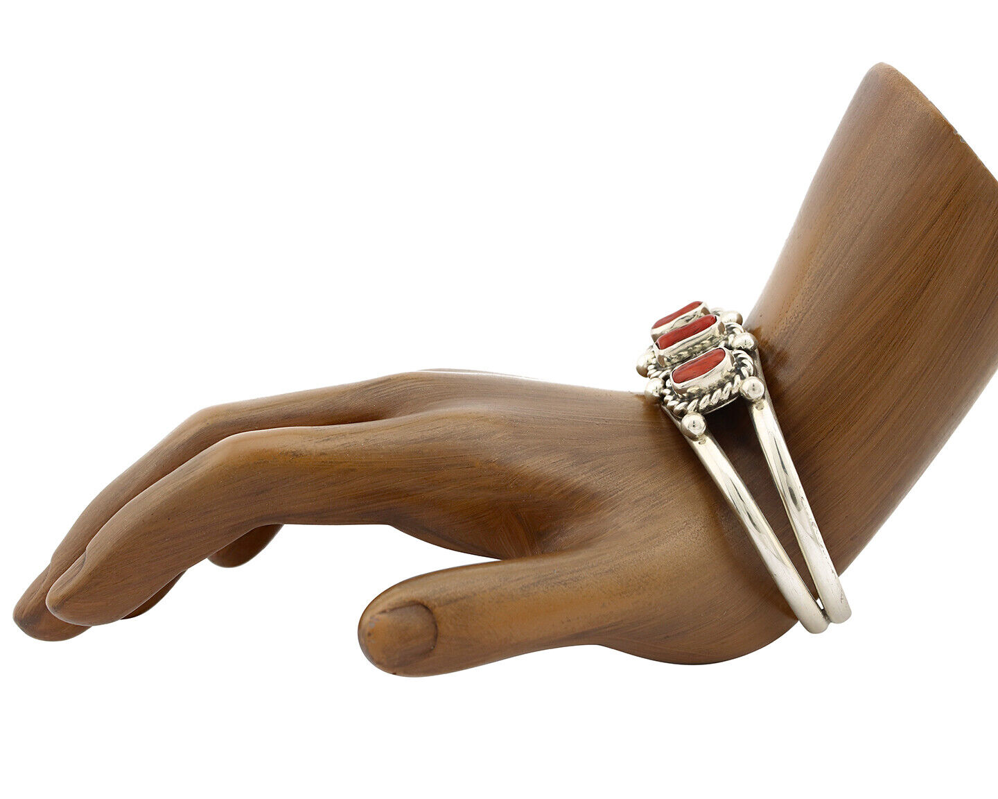 Navajo Bracelet .925 Silver Natural Red Coral Artist Native American C.1980's