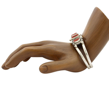 Navajo Bracelet .925 Silver Natural Red Coral Artist Native American C.1980's