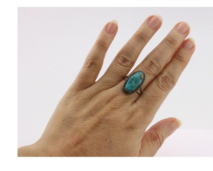 Navajo Ring 925 Silver Natural Kingman Turquoise Signed M Montoya C.80's