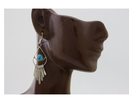 Navajo Dangle Earrings 925 Silver Natural Turquoise Artist Signed JB C.80's