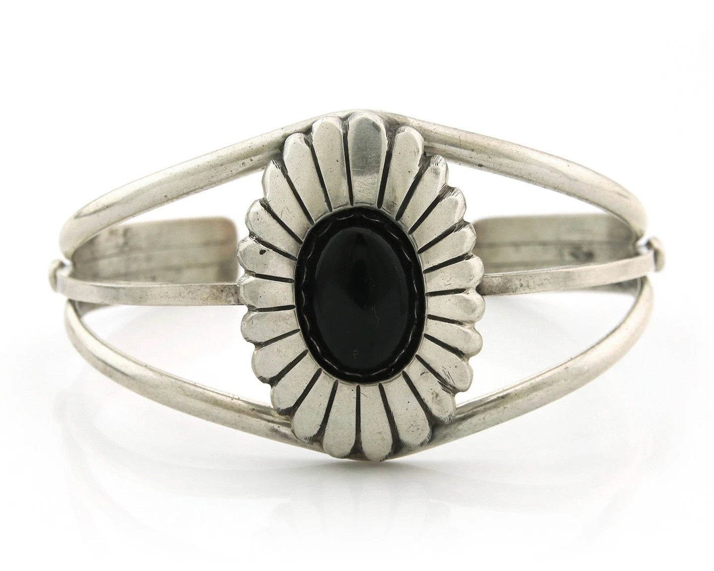 Navajo Cuff Bracelet Sterling Silver Black Onyx Handmade Vintage