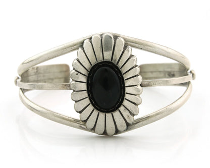 Navajo Cuff Bracelet Sterling Silver Black Onyx Handmade Vintage
