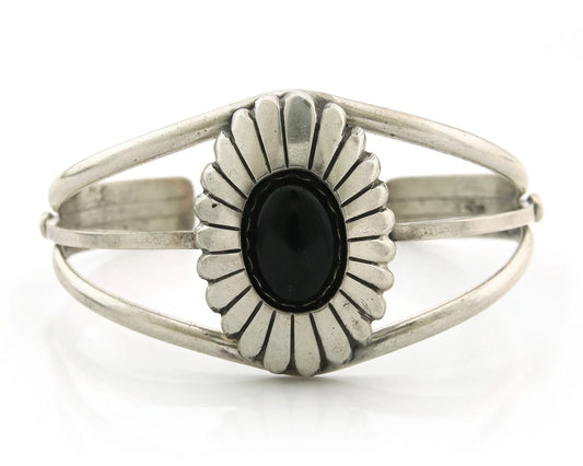 Navajo Cuff Bracelet Sterling Silver Black Onyx Handmade Vintage