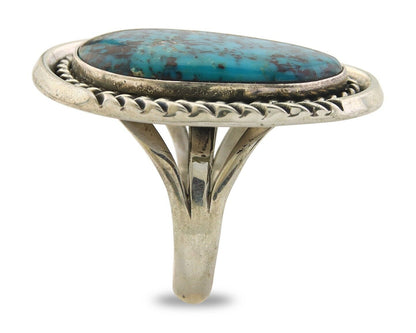Navajo Ring 925 Sterling Natural Blue Turquoise Signed Ben S C.80's Size 9.75