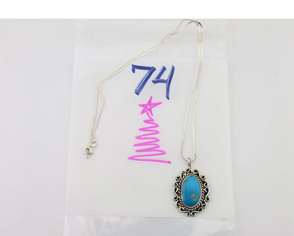 Navajo Necklace Pendant 925 Silver Turquoise Artist Signed JH C.80's