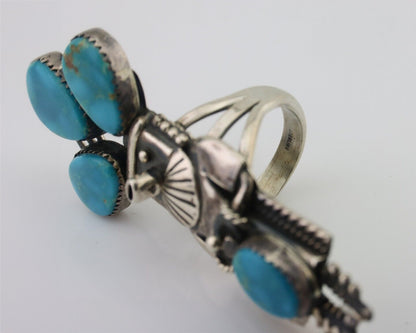 Navajo Kachina Ring 925 Silver Turquoise Artist Signed Broken Arrow C.80's