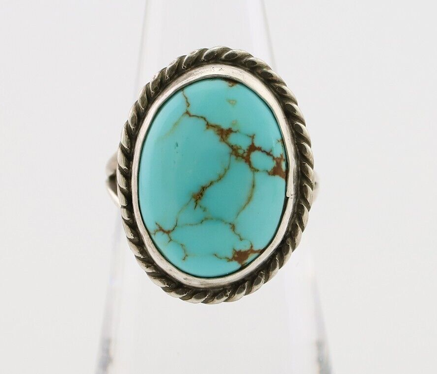 Navajo Ring 925 Silver Kingman Turquoise Native American Artist C.80's