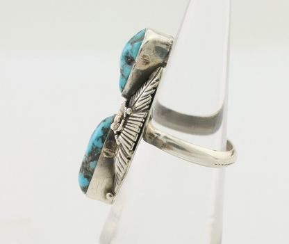 Navajo Ring 925 Silver Sleeping Beauty Turquoise Signed Evelyn Abeita C.80's