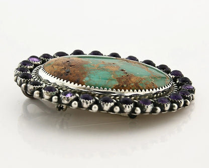 Navajo Pin Pendant Sterling Silver Gemstone Vintage Signed OD C.80's