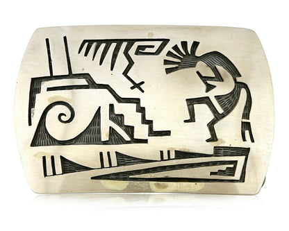 Navajo Belt Buckle .925 SOLID Sterling Silver Handmade Overlay Circa 1980's