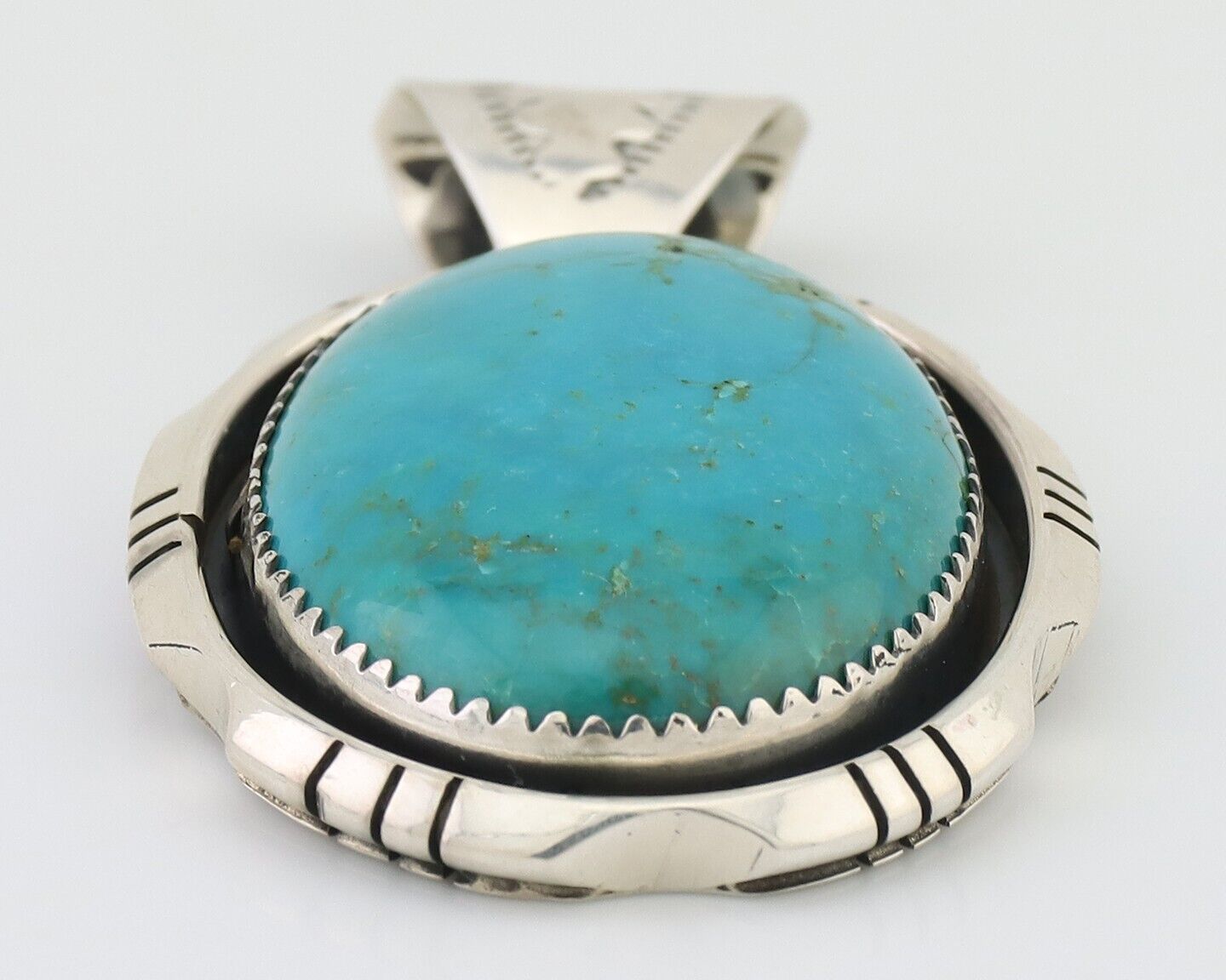 Navajo Pendant 925 Silver Kingman Turquoise Native American Artist C.80's