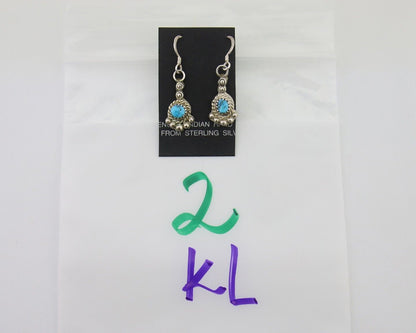 Navajo Earrings 925 Silver Blue Turquoise Artist Signed DB C.80's