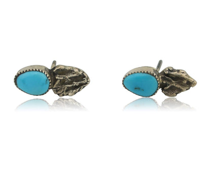 Zuni Earrings 925 Silver Natural Blue Turquoise Native American Artist C.80s