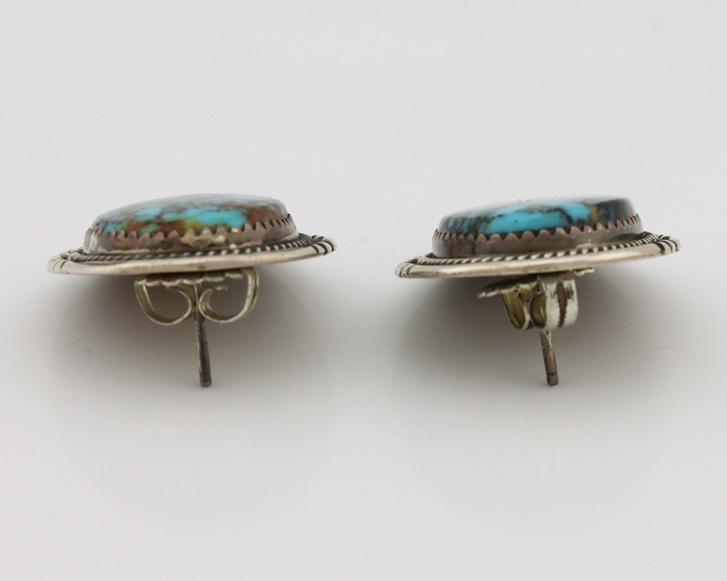 Navajo Earrings 925 Silver Kingman Spiderweb Signed M Begay C.80's