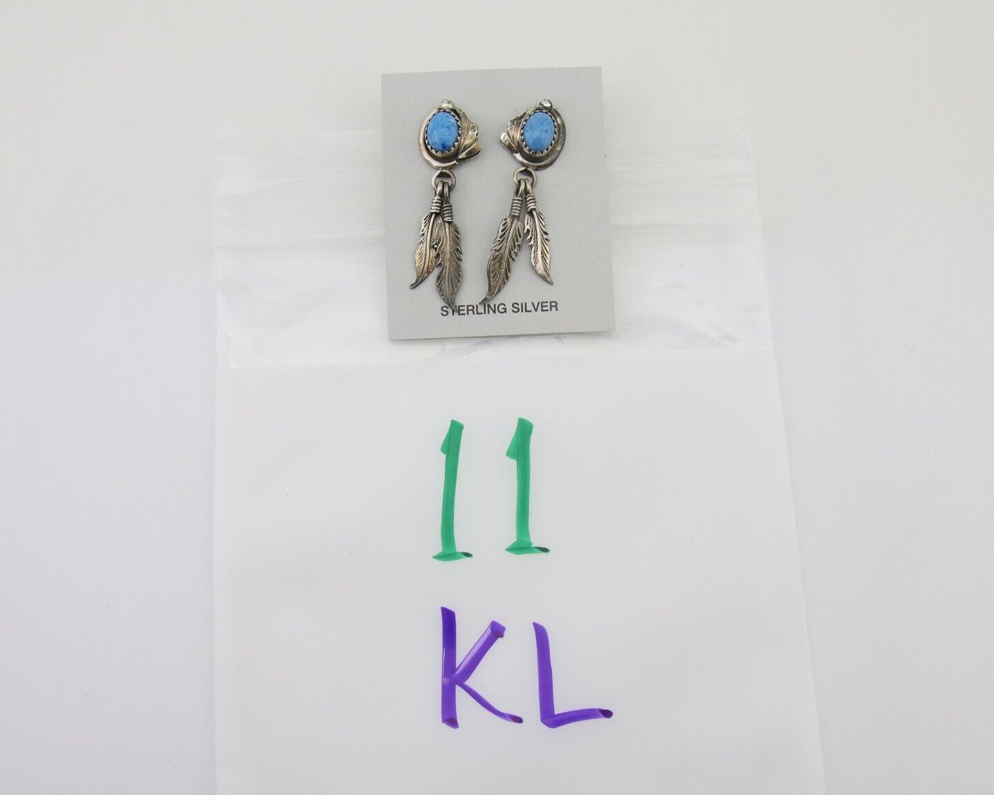 Navajo Earrings 925 Silver Blue Denim Lapis Native American Artist C.80's