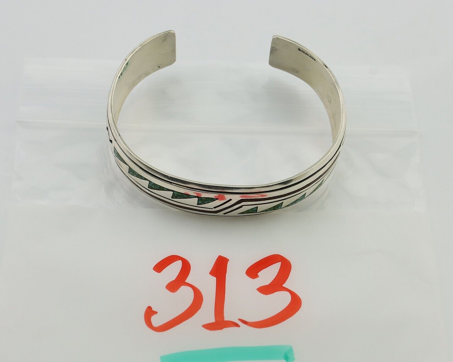 Navajo Inlay Bracelet 925 Silver Turquoise & Coral Signed Stanely Bain C.80's