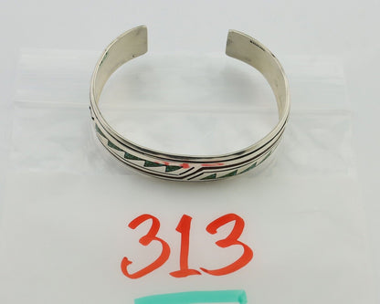 Navajo Inlay Bracelet 925 Silver Turquoise & Coral Signed Stanely Bain C.80's