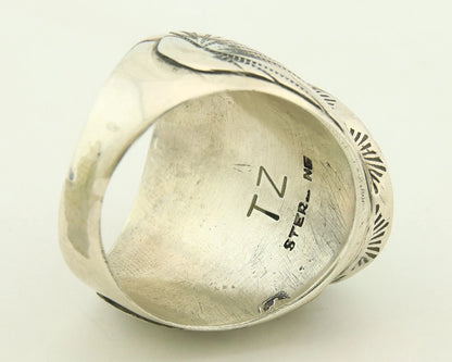 Men Navajo Ring Sterling Silver Turquoise Vintage Signed TZ Size 12.5