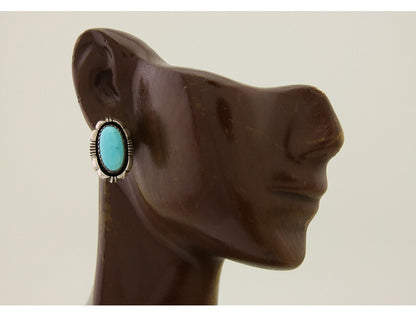 Navajo Earrings 925 Silver Inlaid Natural Turquoise Artist Signed L Yazzie C.80s