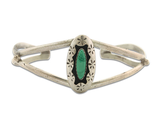 Vintage Navajo Bracelet 925 Silver Natural Malachite Handmade