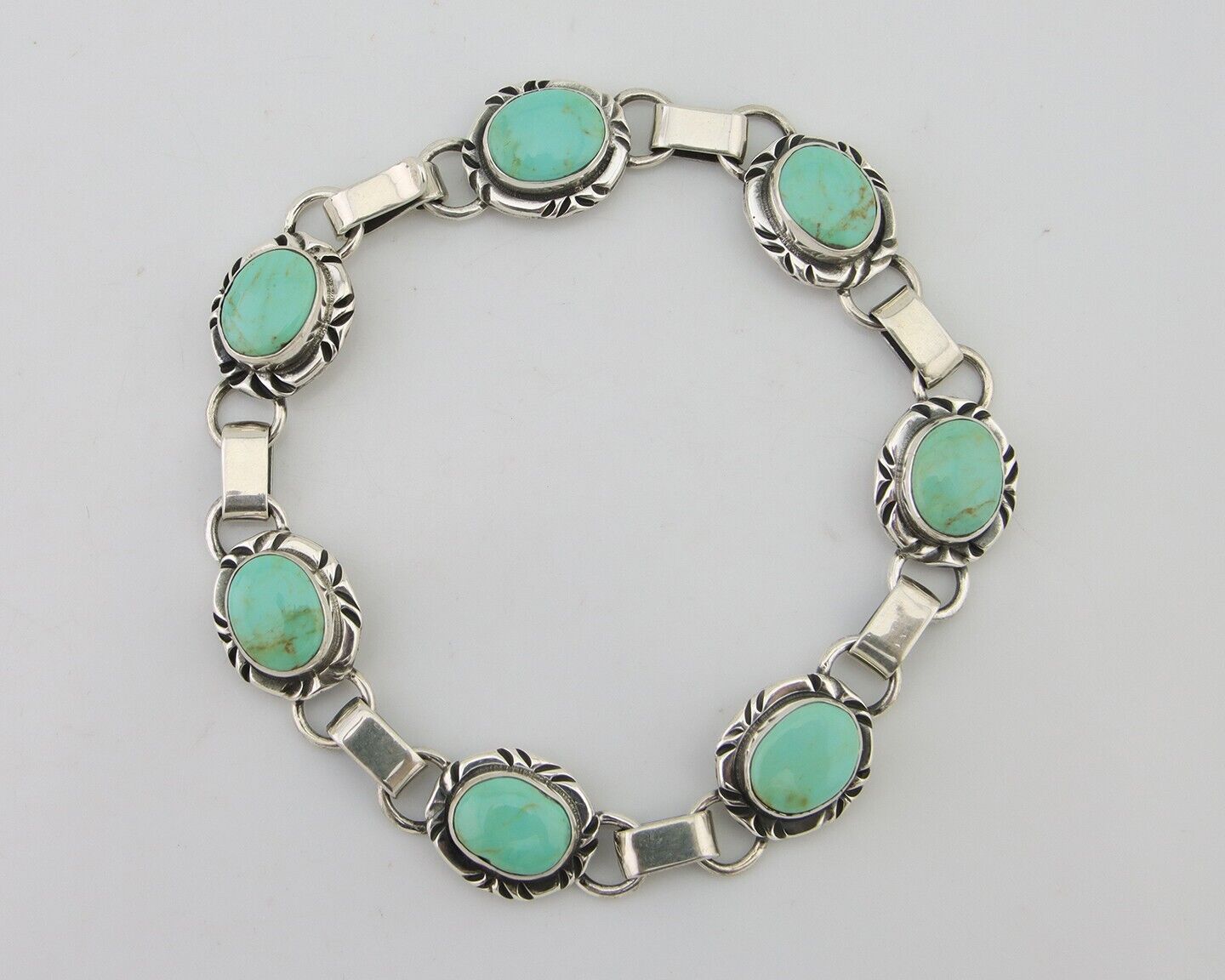 Navajo Bracelet 925 Silver Natural Blue Turquoise Native American Artist C.80's