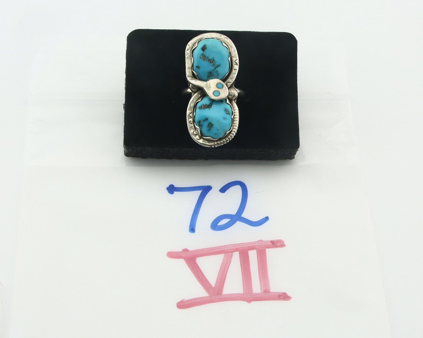 Vintage Zuni Ring 925 Sterling Silver Turquoise Signed Effie Calavasa Size 7.75