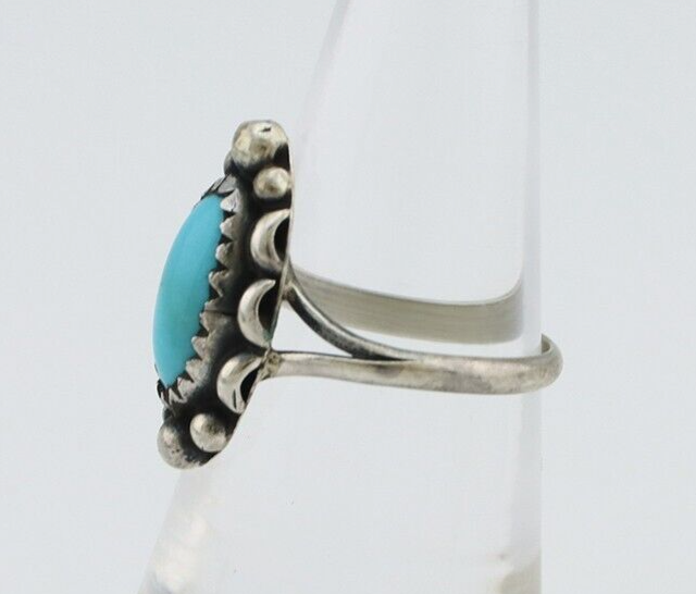 Navajo Ring 925 Silver Sleeping Beauty Turquoise Signed SkyStone Creations C80s