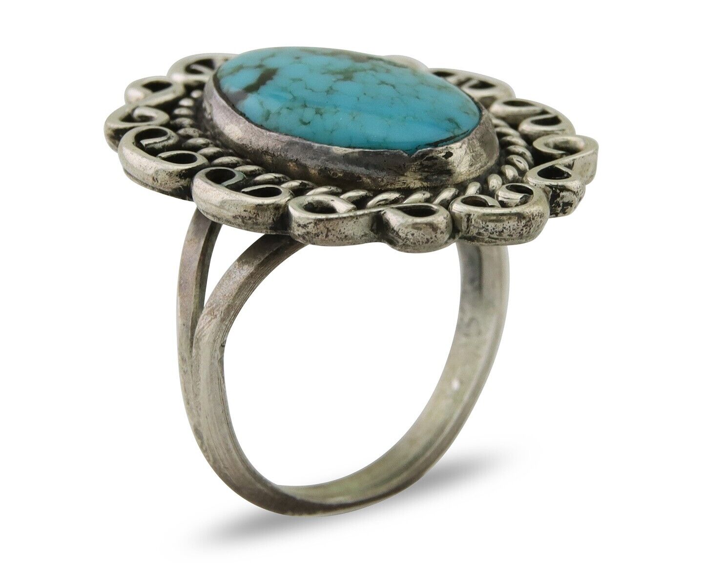 Navajo Ring 925 Silver Blue Turquoise Artist Siged Jerry Johnson C.80's