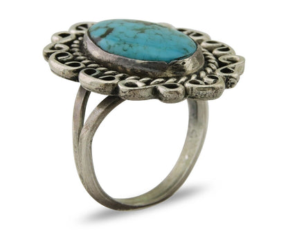 Navajo Ring 925 Silver Blue Turquoise Artist Siged Jerry Johnson C.80's