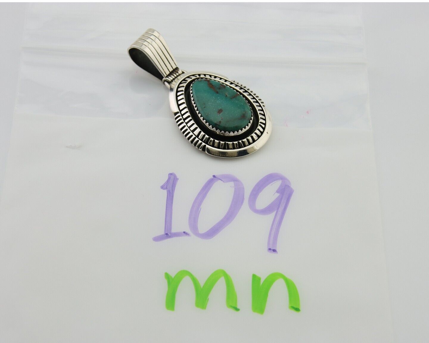 Navajo Pendant 925 Silver Natural Turquoise Artist Signed Lidia Begay C.80's