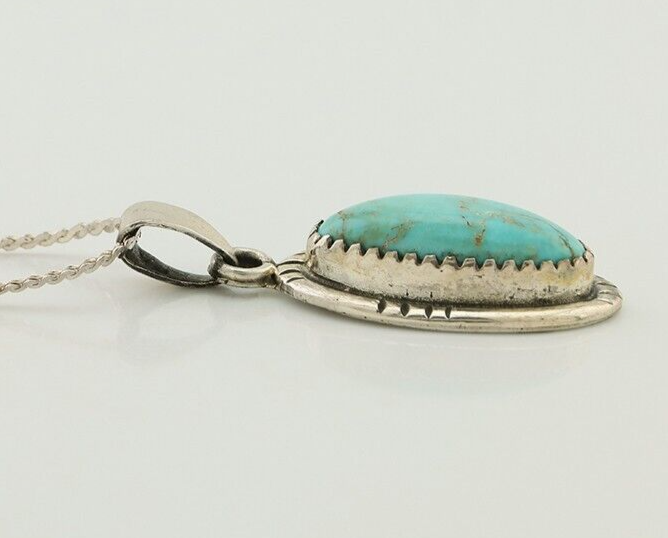 Navajo Necklace 925 Silver Kingman Turquoise Native American Artist C.90s