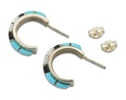 Navajo Earrings 925 Silver Natural Gemstone Artist Signed Nastacio C.80's