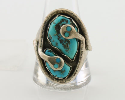 Mens Heavy Zuni Snake Ring 925 Silver Turquoise Signed EFFIE CALAVASA C.80's