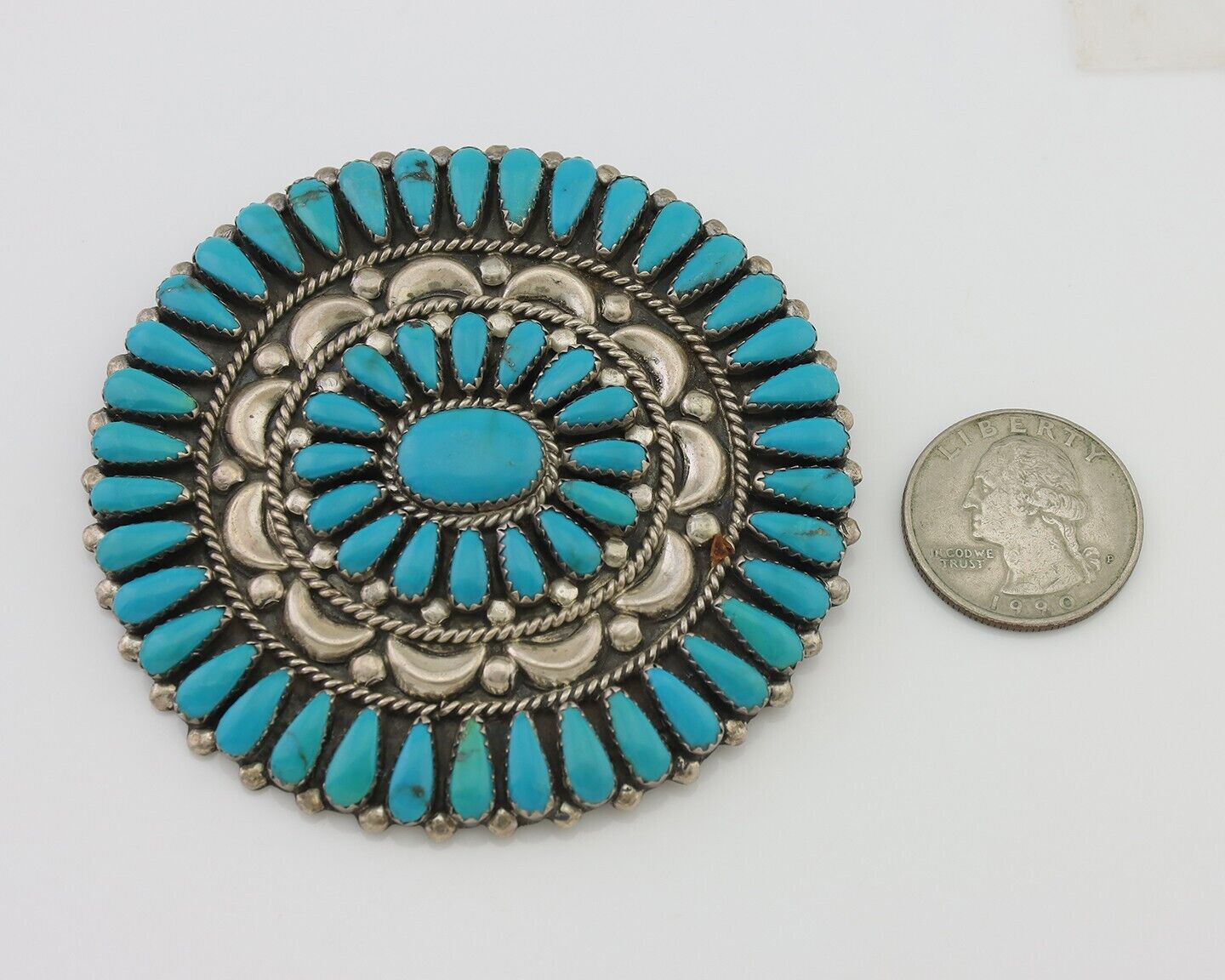 Navajo Pin Pendant 925 Silver Blue Turquoise Native American Artist C.80's