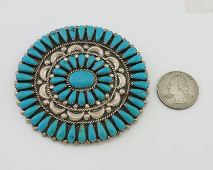 Navajo Pin Pendant 925 Silver Blue Turquoise Native American Artist C.80's