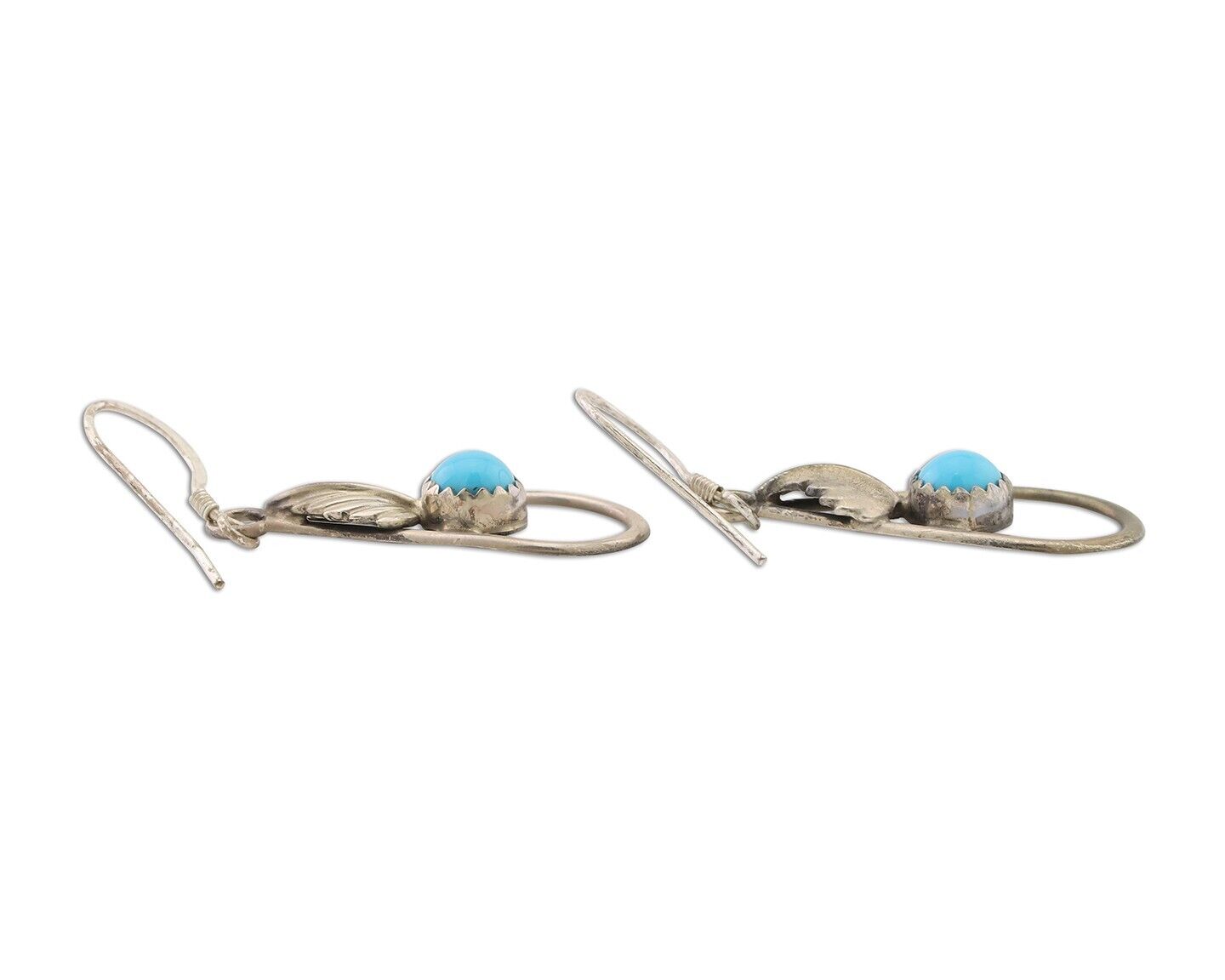 Navajo Dangle Earrings 925 Silver Sleeping B Turquoise Native Artist C.80's