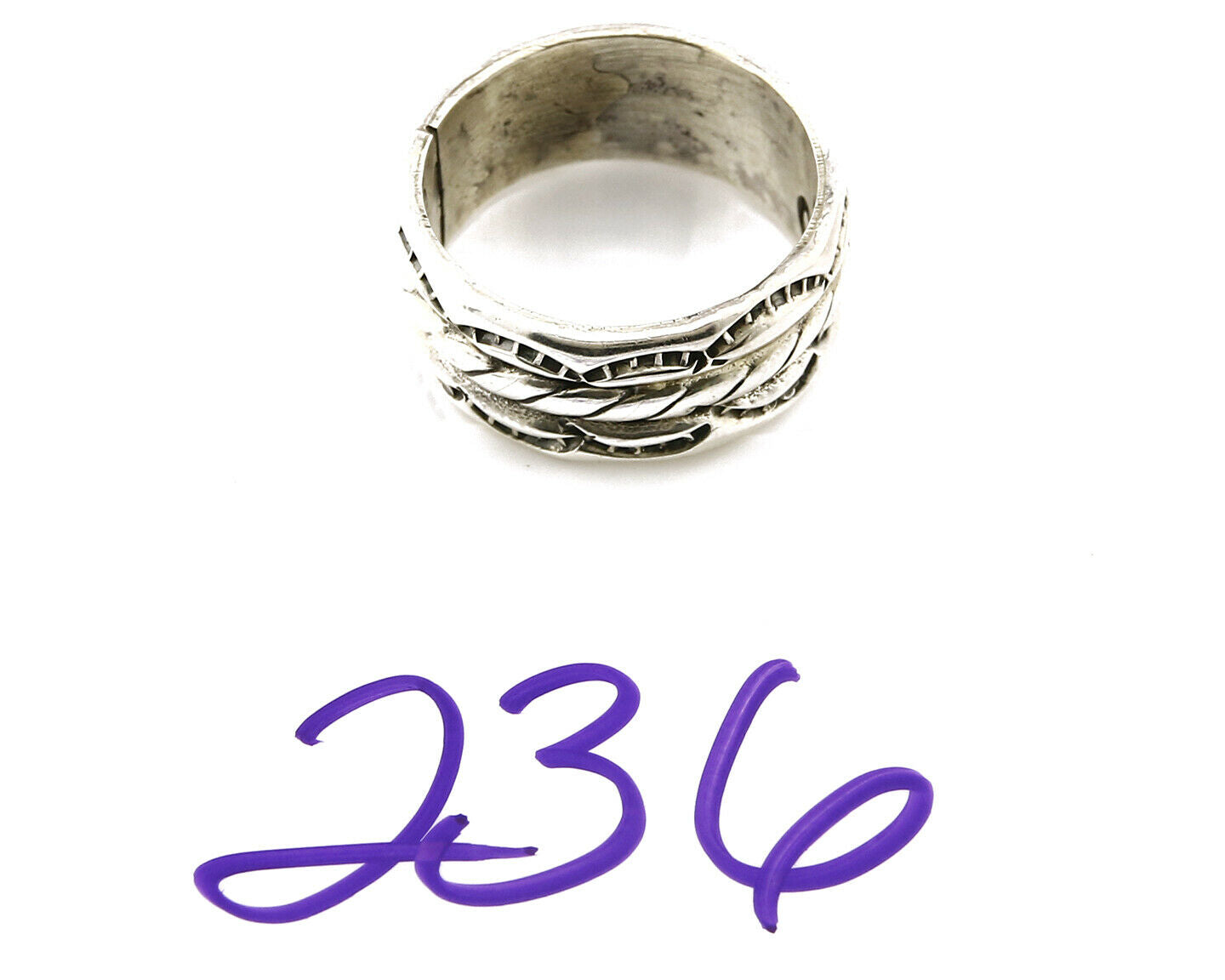 Navajo Ring .925 Silver Handmade Hand Stamped 3 Row Rope Band C.1980's Size 7.25