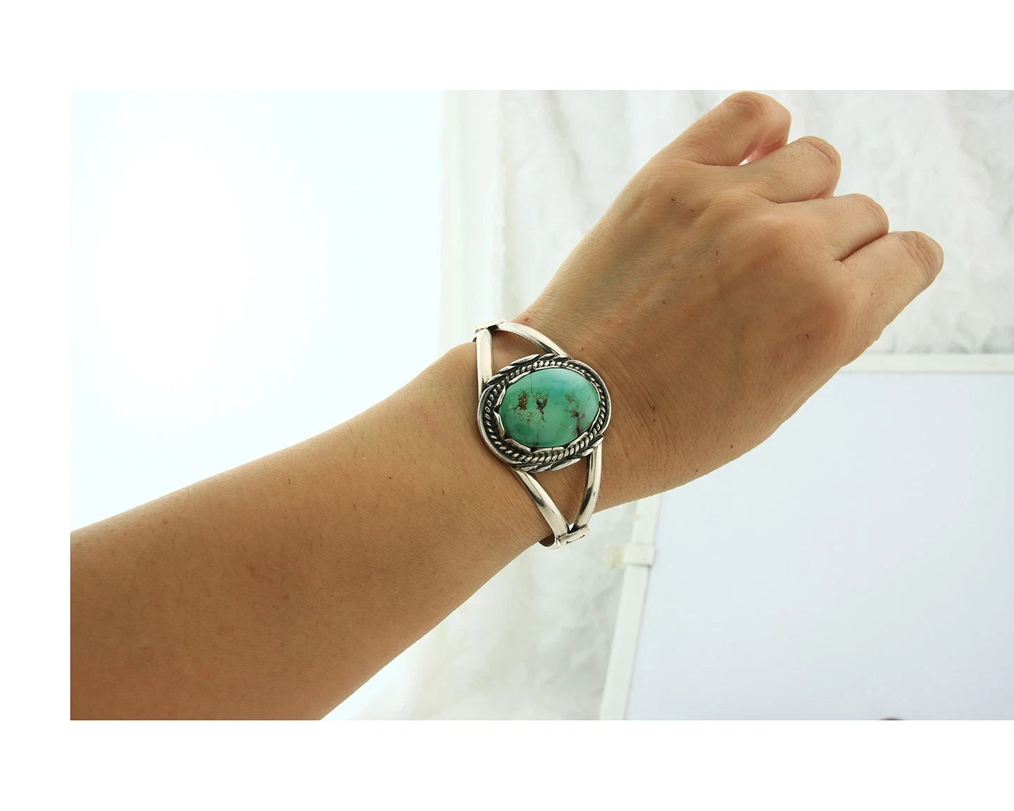 Navajo Cuff Bracelet 925 Sterling Silver Turquoise Vintage Signed Sun