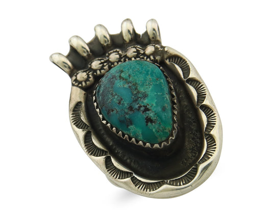 Huge Navajo Ring Sterling Silver Vintage Turquoise Handmade Signed E Size 6.75