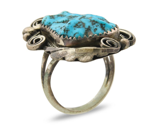 Navajo Ring 925 Sterling Turquoise Artist Justin Morris C.80's Size 8.25
